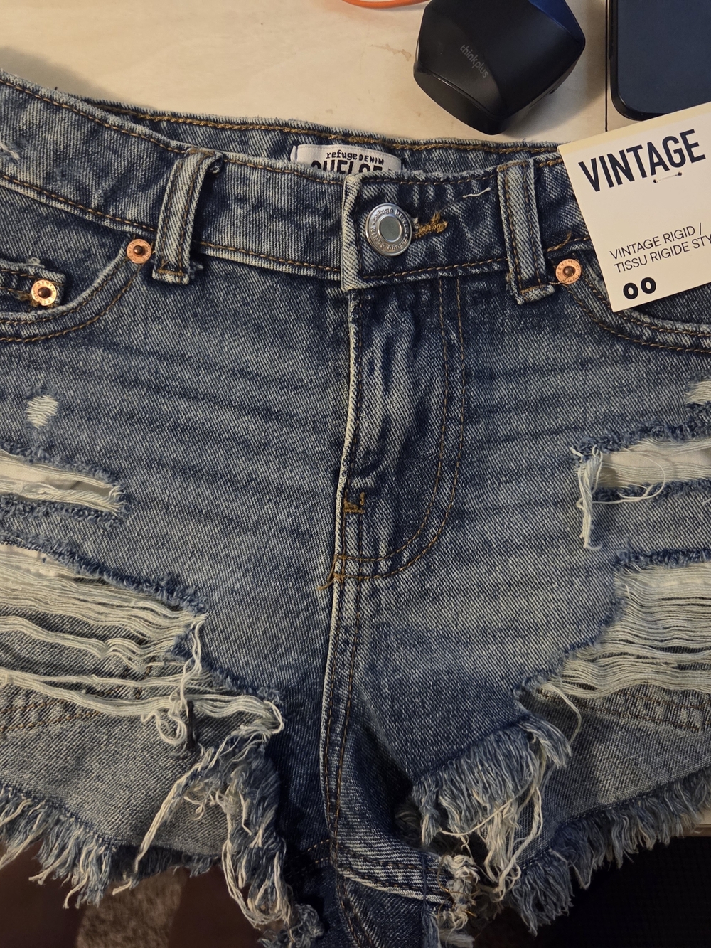 Refuge Denim Distressed High-Rise Denim Shorts - Blue